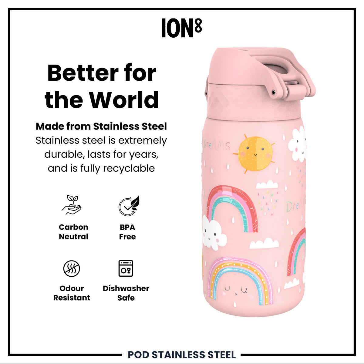Leak Proof Thermal Steel Water Bottle, Insulated, Rainbows, 320ml (11oz)