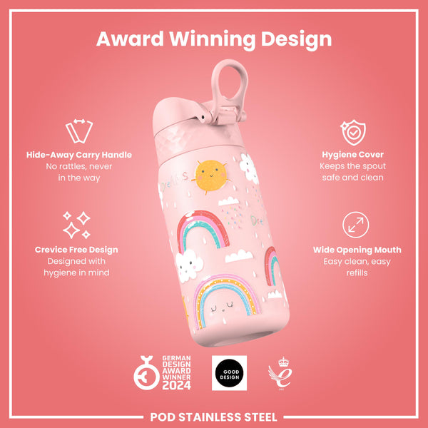 Leak Proof Thermal Steel Water Bottle, Insulated, Rainbows, 320ml (11oz)