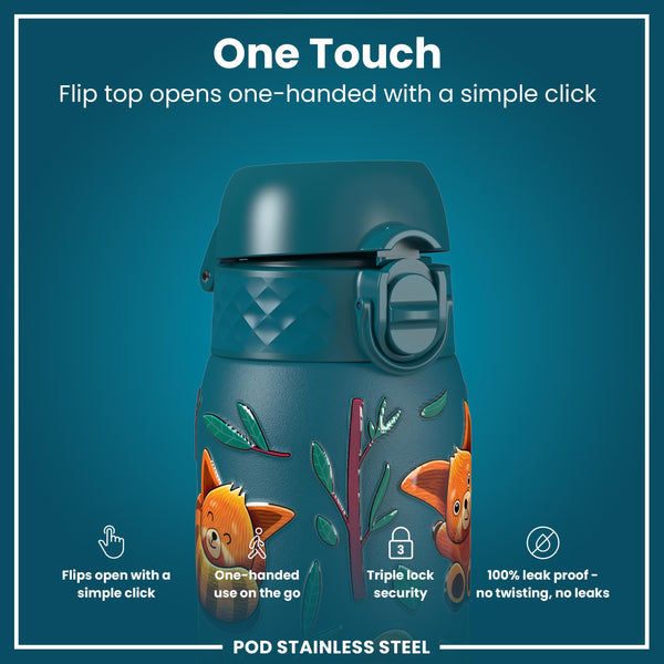 Leak Proof Thermal Steel Water Bottle, Insulated, Red Pandas, 320ml (11oz)