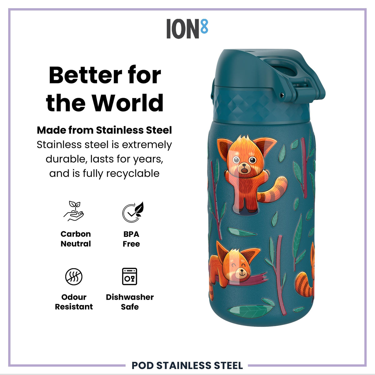 Leak Proof Thermal Steel Water Bottle, Insulated, Red Pandas, 320ml (11oz)