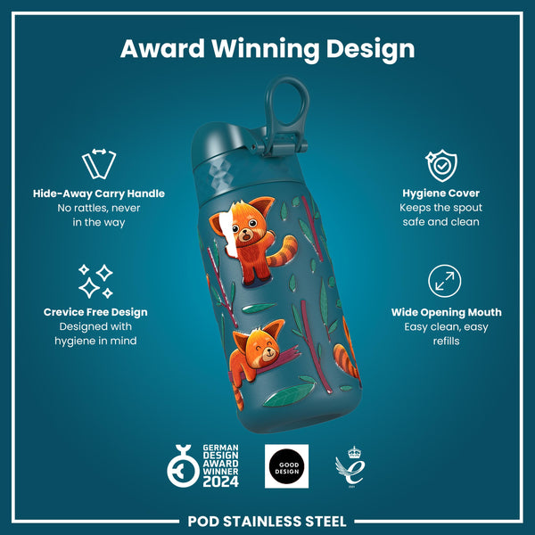 Leak Proof Thermal Steel Water Bottle, Insulated, Red Pandas, 320ml (11oz)