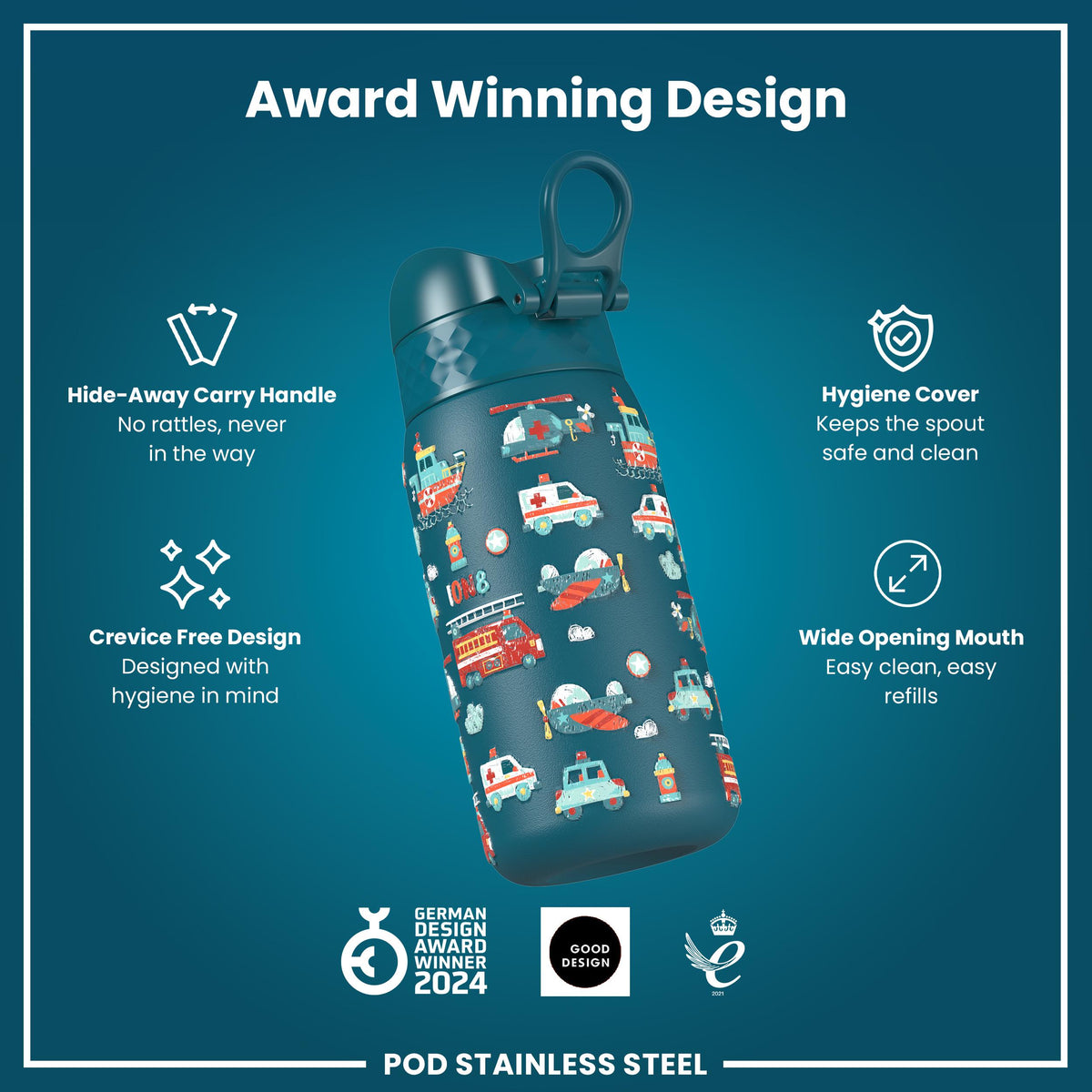 Leak Proof Thermal Steel Water Bottle, Insulated, Rescue Vehicles, 320ml (11oz)