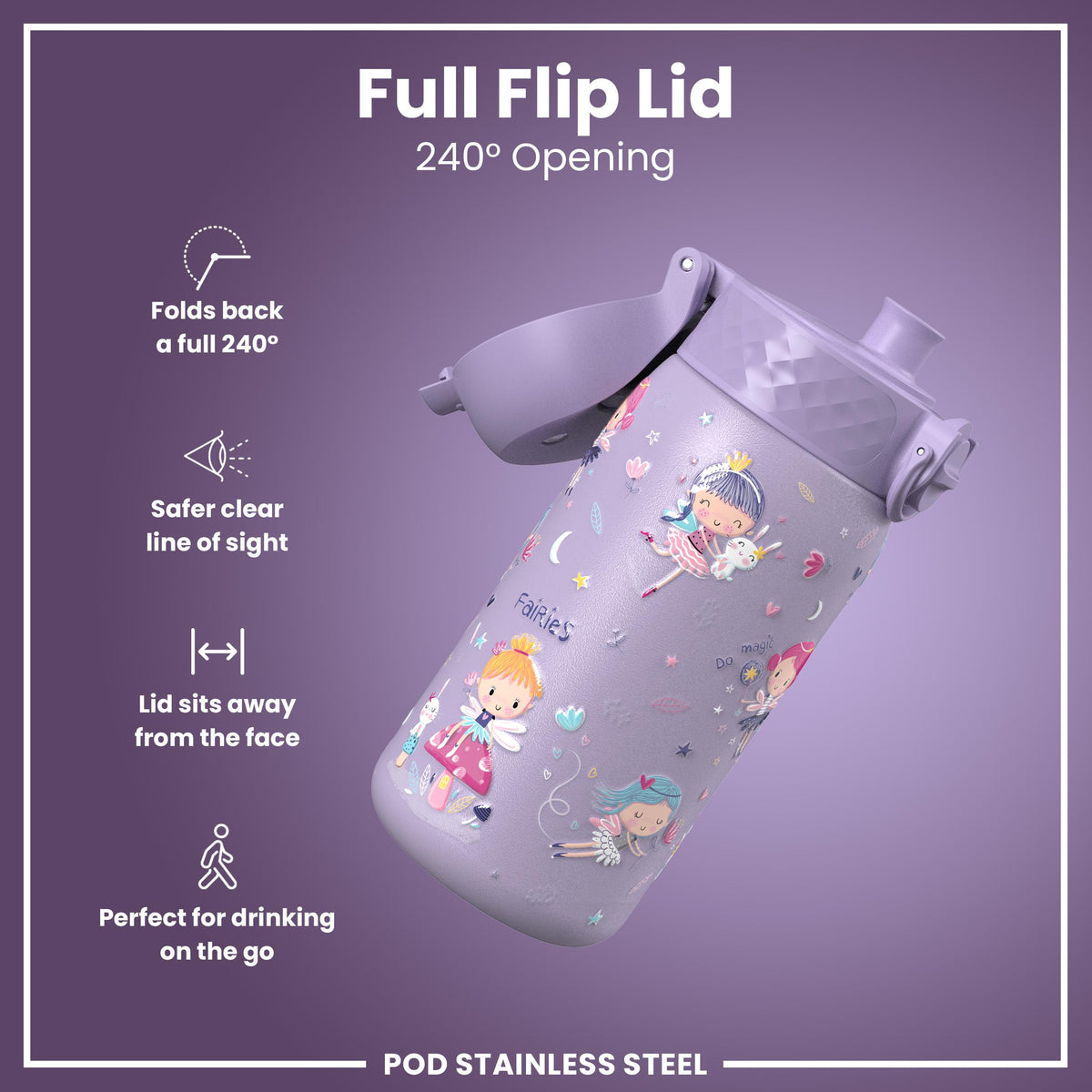 Leak Proof Thermal Steel Water Bottle, Insulated, Fairies, 320ml (11oz)
