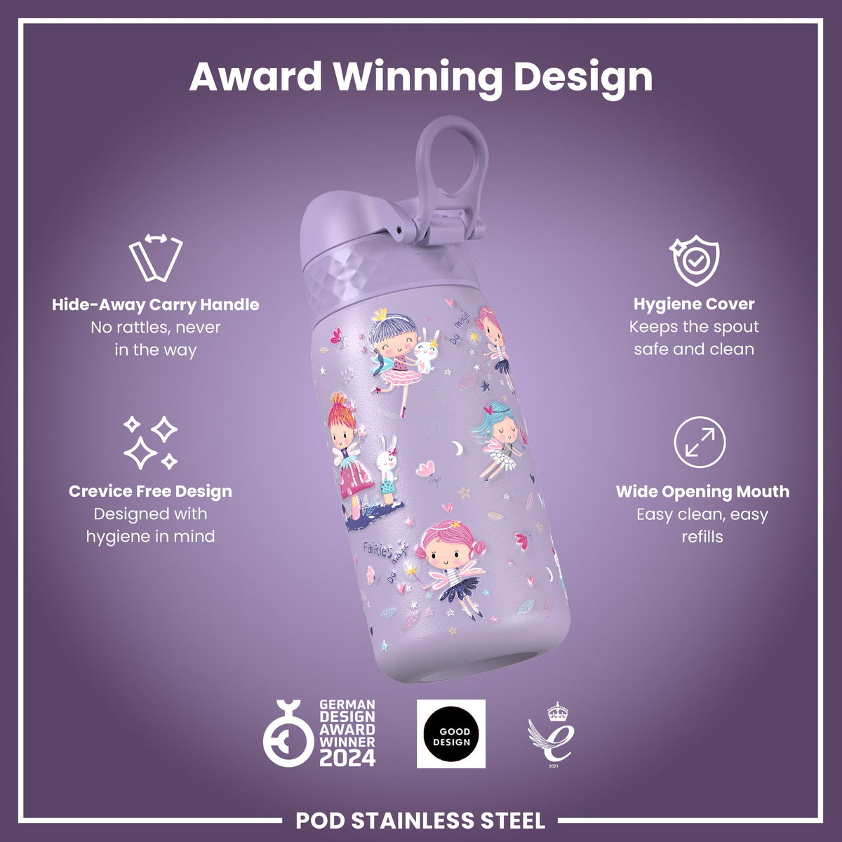 Leak Proof Thermal Steel Water Bottle, Insulated, Fairies, 320ml (11oz)