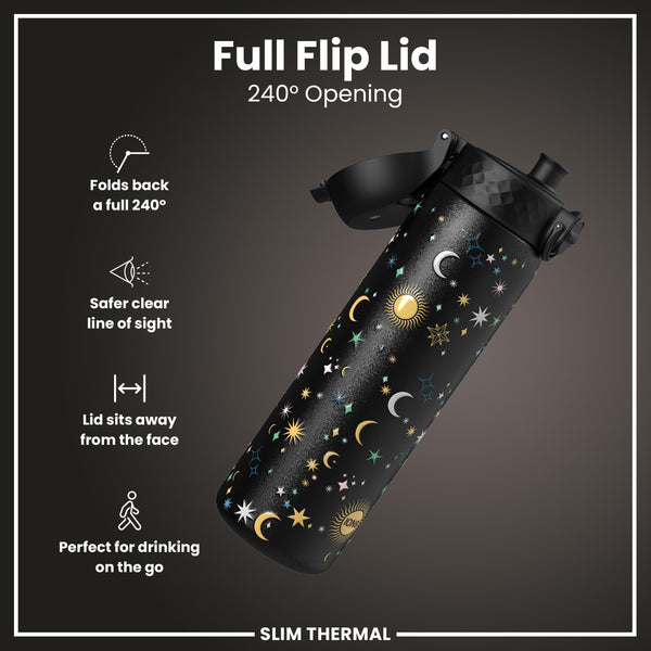 Leak Proof Slim Thermal Water Bottle, Insulated Steel, Celestial, 500ml (17oz)