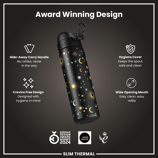 Leak Proof Slim Thermal Water Bottle, Insulated Steel, Celestial, 500ml (17oz)