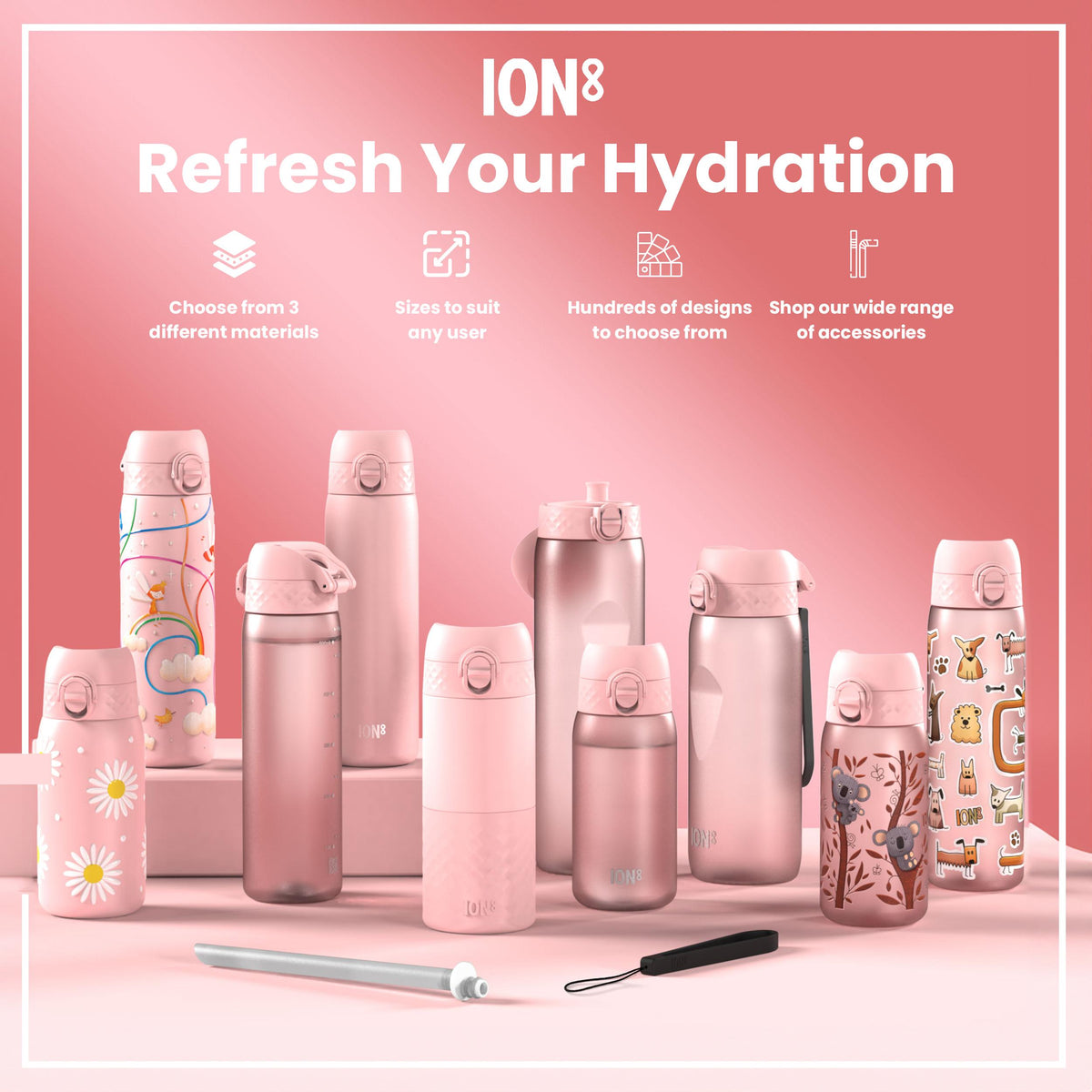 Leak Proof Slim Thermal Water Bottle, Insulated Steel, Butterfly, 500ml (17oz) — additional product photo