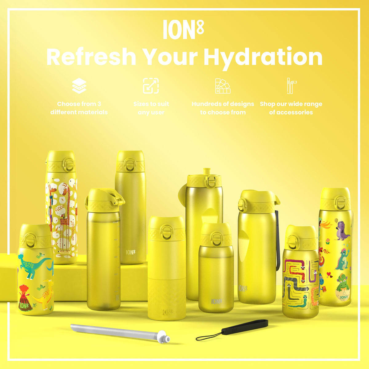 Leak Proof Slim Thermal Water Bottle, Insulated Steel, Yellow Dragons, 500ml (17oz) — additional product photo