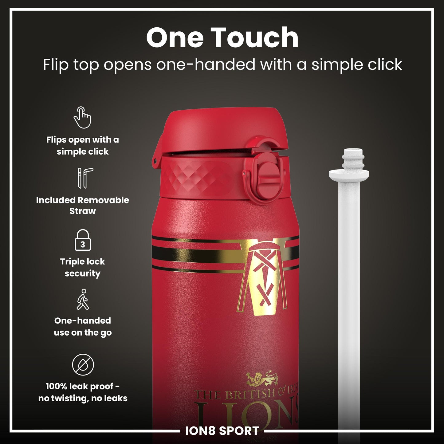 Lions X ION8 Insulated Steel Water Bottle, British & Irish Lions, Heritage, 750ml (24oz)