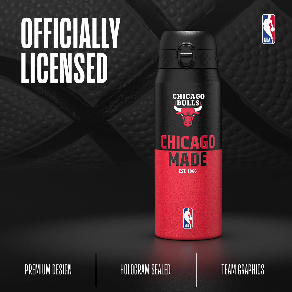 NBA x ION8, Insulated Steel Bottle, Chicago Bulls, 750ml (24oz) — additional product photo