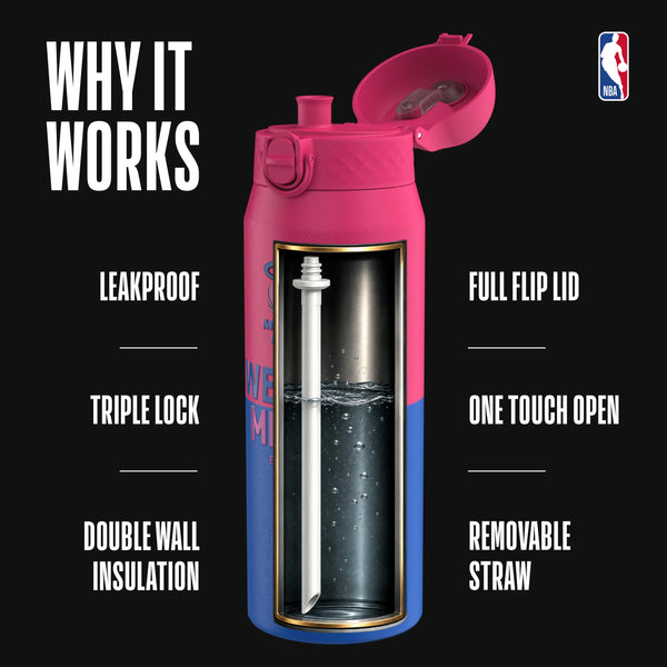 NBA x Ion8 Sports, Insulated Bottle, Miami Heat, 750ml (24oz) — additional product photo