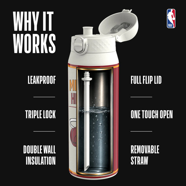 NBA x ION8, Insulated Steel Bottle, Miami Heat, 750ml (24oz) — additional product photo