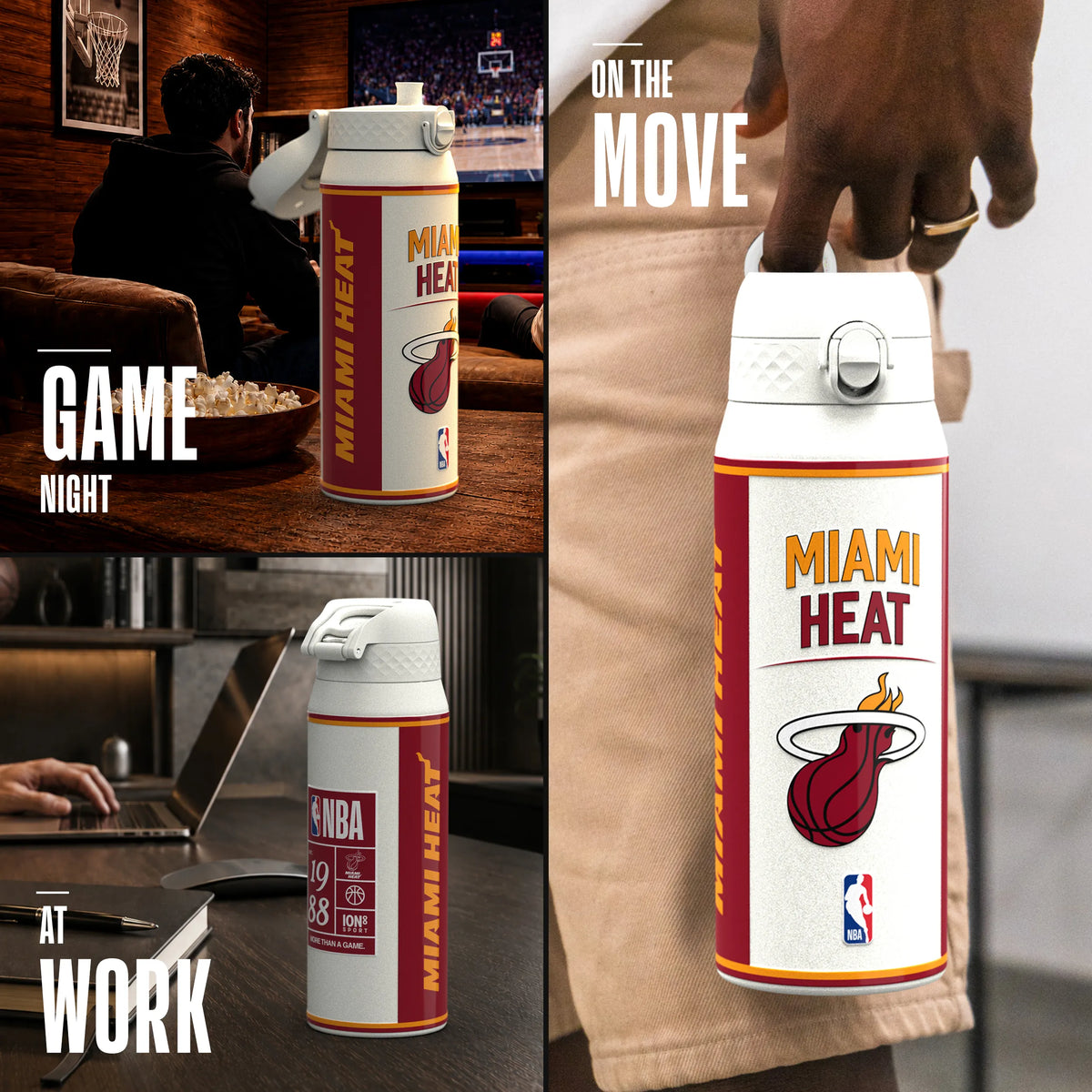 NBA x ION8, Insulated Steel Bottle, Miami Heat, 750ml (24oz) — additional product photo