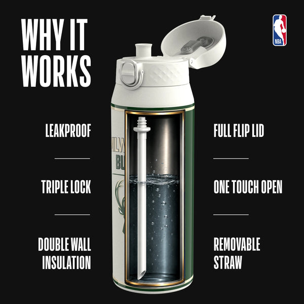 NBA x ION8, Insulated Steel Bottle, Milwaukee Bucks, 750ml (24oz) — additional product photo