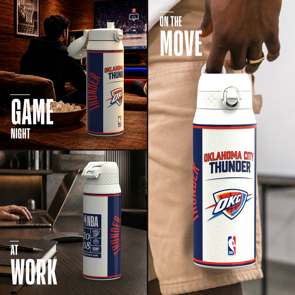 NBA x ION8, Insulated Steel Bottle, OK City Thunder, 750ml (24oz) — additional product photo