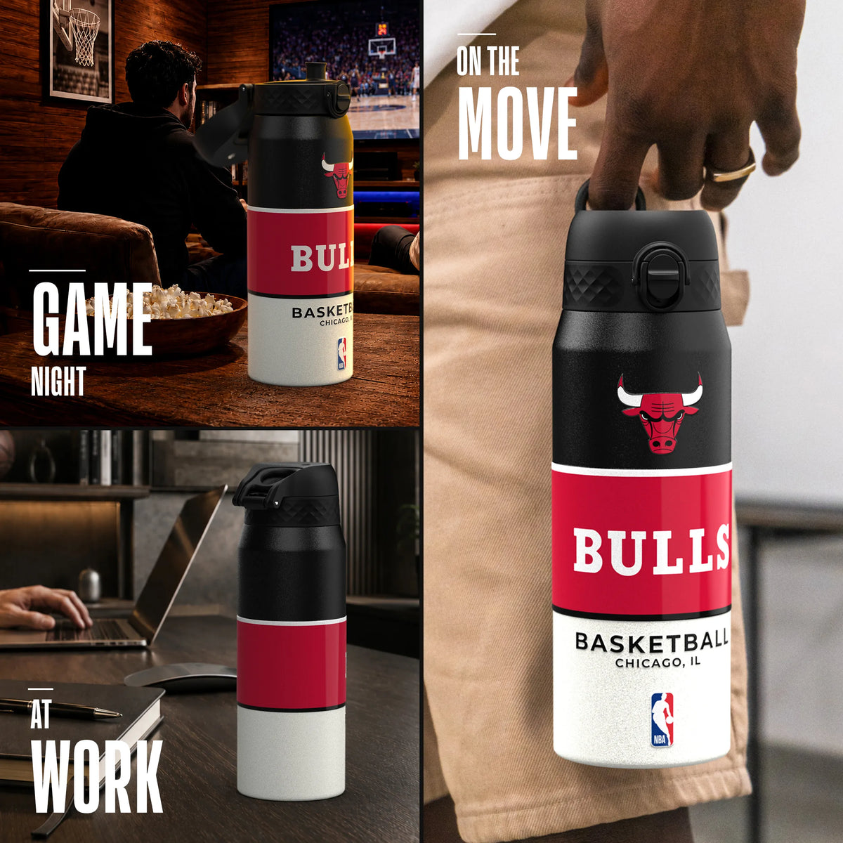 NBA x ION8, Insulated Steel Bottle, Chicago Bulls, 750ml (24oz) — additional product photo