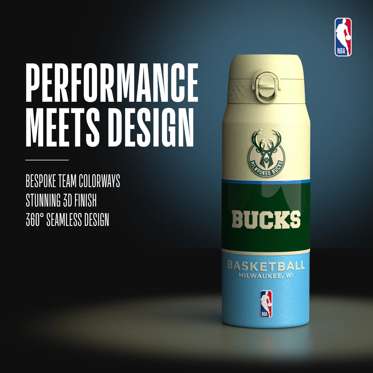 NBA x ION8, Insulated Steel Bottle, Milwaukee Bucks, 750ml (24oz) — additional product photo