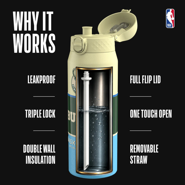 NBA x ION8, Insulated Steel Bottle, Milwaukee Bucks, 750ml (24oz) — additional product photo