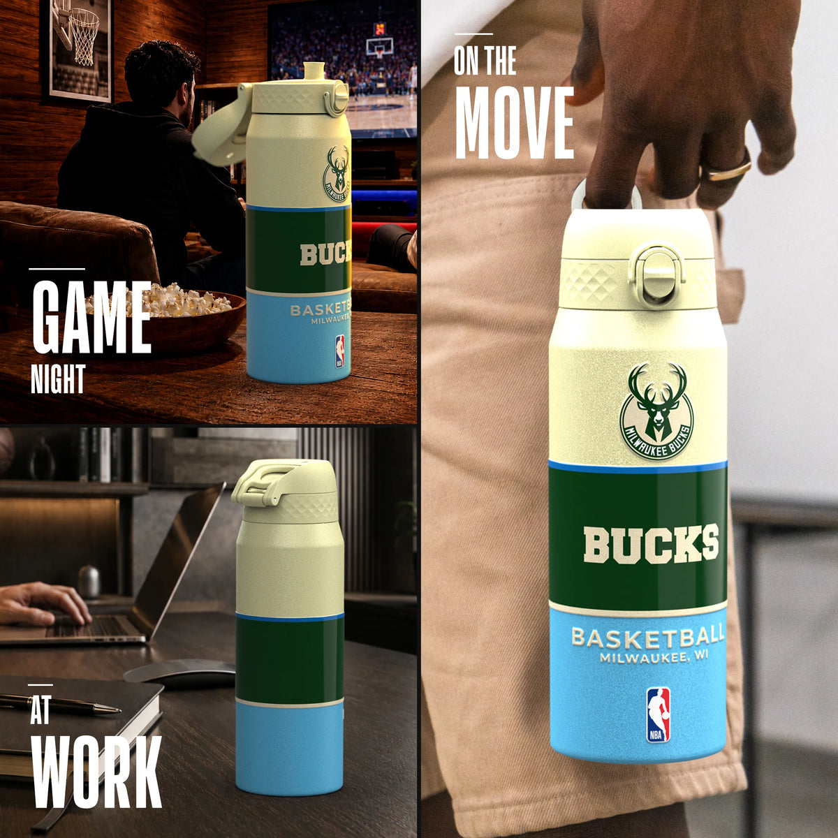 NBA x ION8, Insulated Steel Bottle, Milwaukee Bucks, 750ml (24oz) — additional product photo