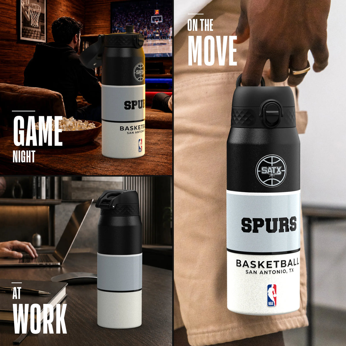 NBA x ION8, Insulated Steel Bottle, SA Spurs, 750ml (24oz) — additional product photo