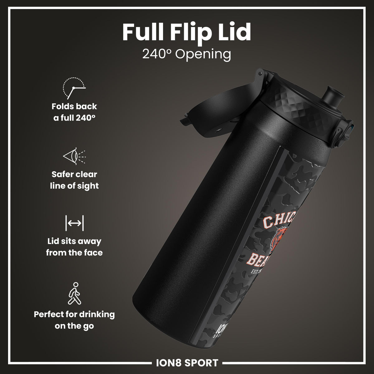 NFL x ION8 Insulated Steel Water Bottle, NFL Bears, 750ml (24oz)