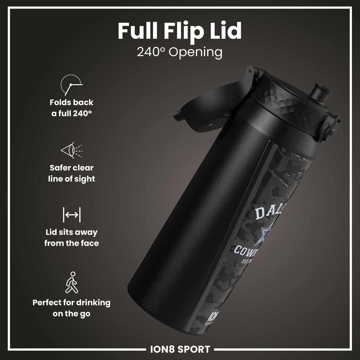 NFL x ION8 Insulated Steel Water Bottle, NFL Cowboys, 750ml (24oz)