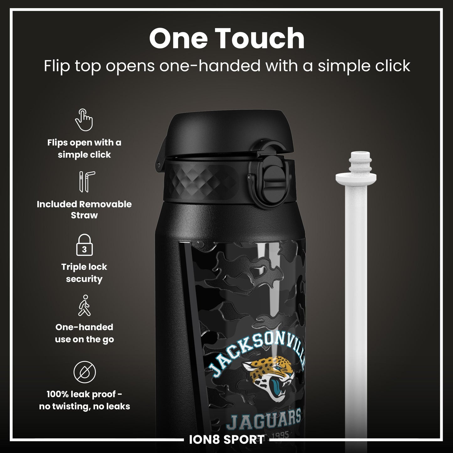 NFL x ION8 Insulated Steel Water Bottle, NFL Jaguars, 750ml (24oz)