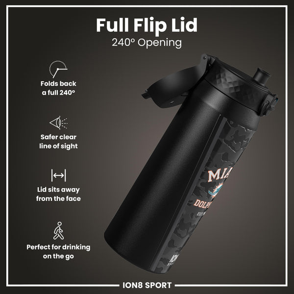 NFL x ION8 Insulated Steel Water Bottle, NFL Dolphins, 750ml (24oz)