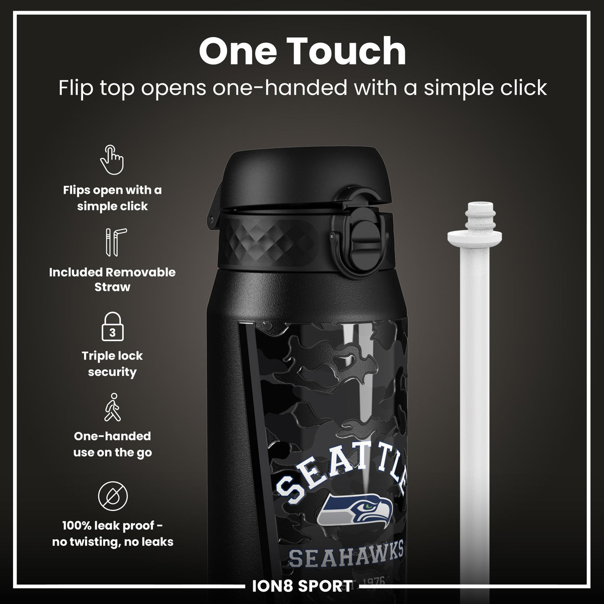 NFL x ION8 Insulated Steel Water Bottle, NFL Seahawks, 750ml (24oz)