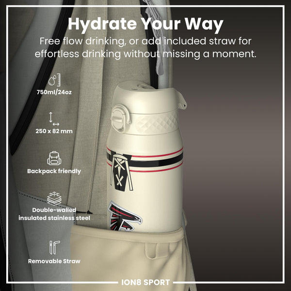 NFL x ION8 Insulated Steel Water Bottle, NFL Falcons, 750ml (24oz)