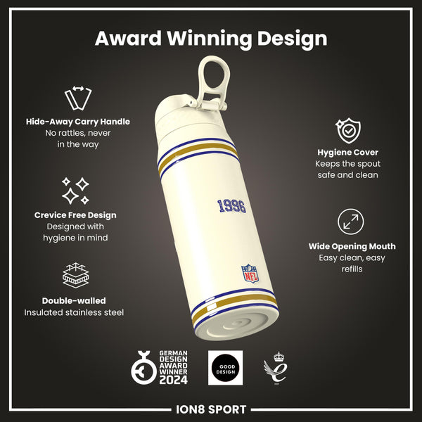 NFL x ION8 Insulated Steel Water Bottle, NFL Ravens, 750ml (24oz)