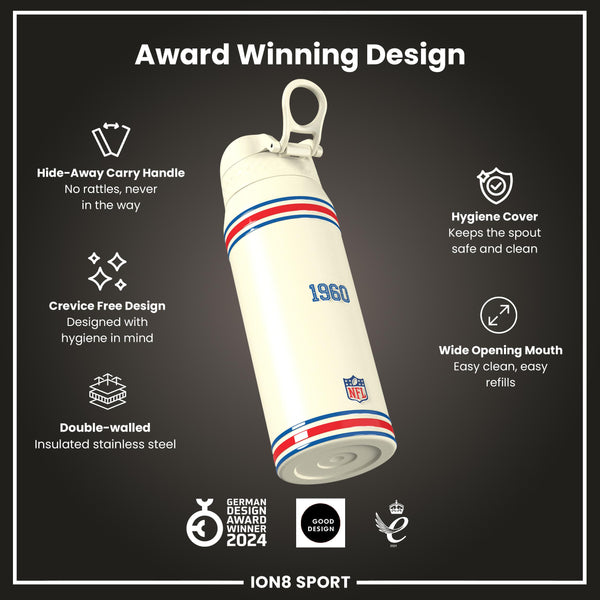 NFL x ION8 Insulated Steel Water Bottle, NFL Bills, 750ml (24oz)