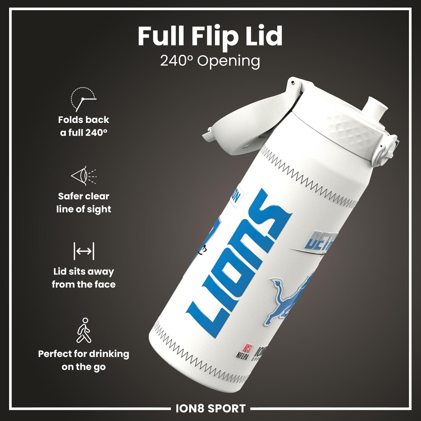 NFL x Ion8 Sports, Insulated Bottle, GameDay Series, Hutchinson Lions, 750ml (24oz)