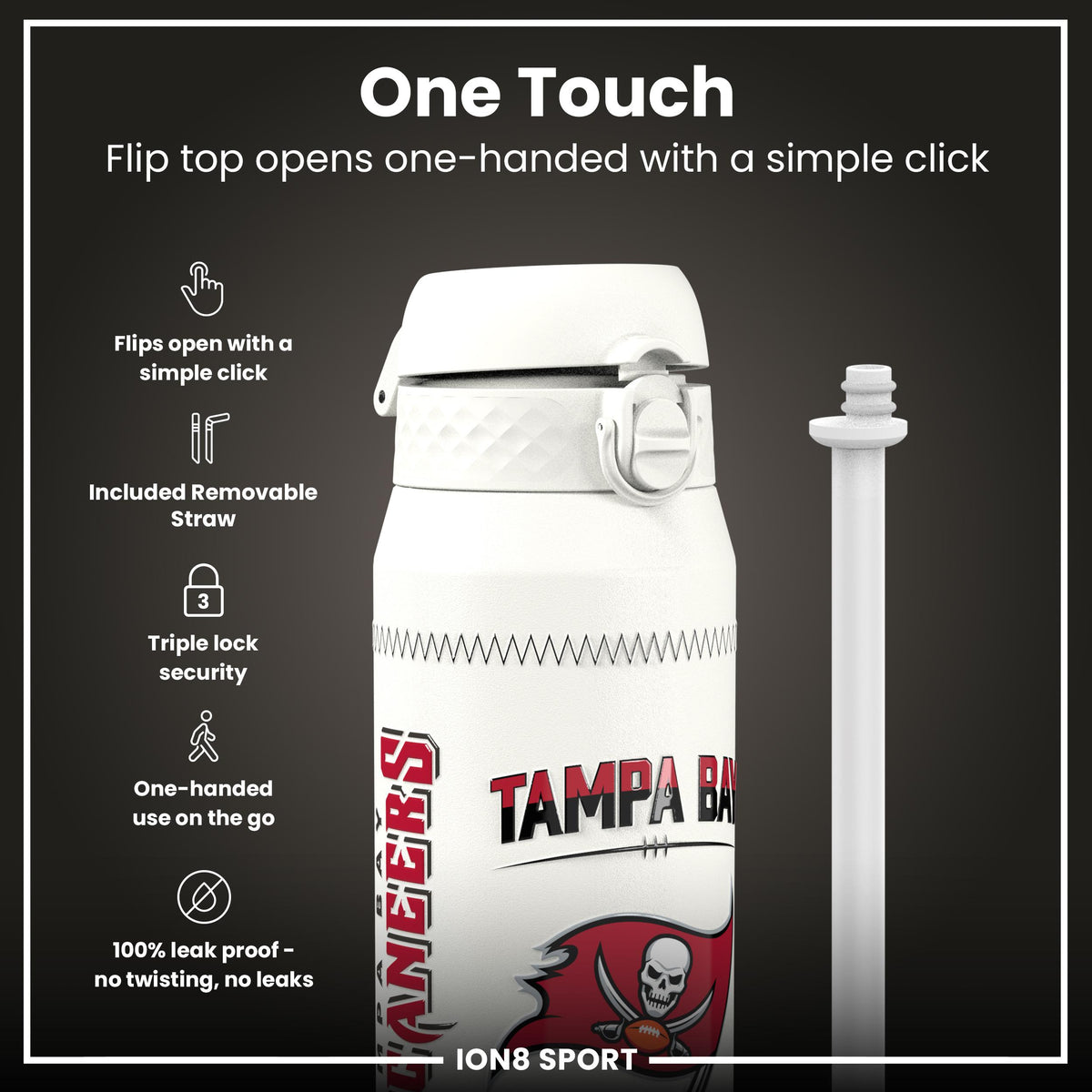 NFL x Ion8 Sports, Insulated Bottle, GameDay Series, Mayfield Buccaneers, 750ml (24oz)