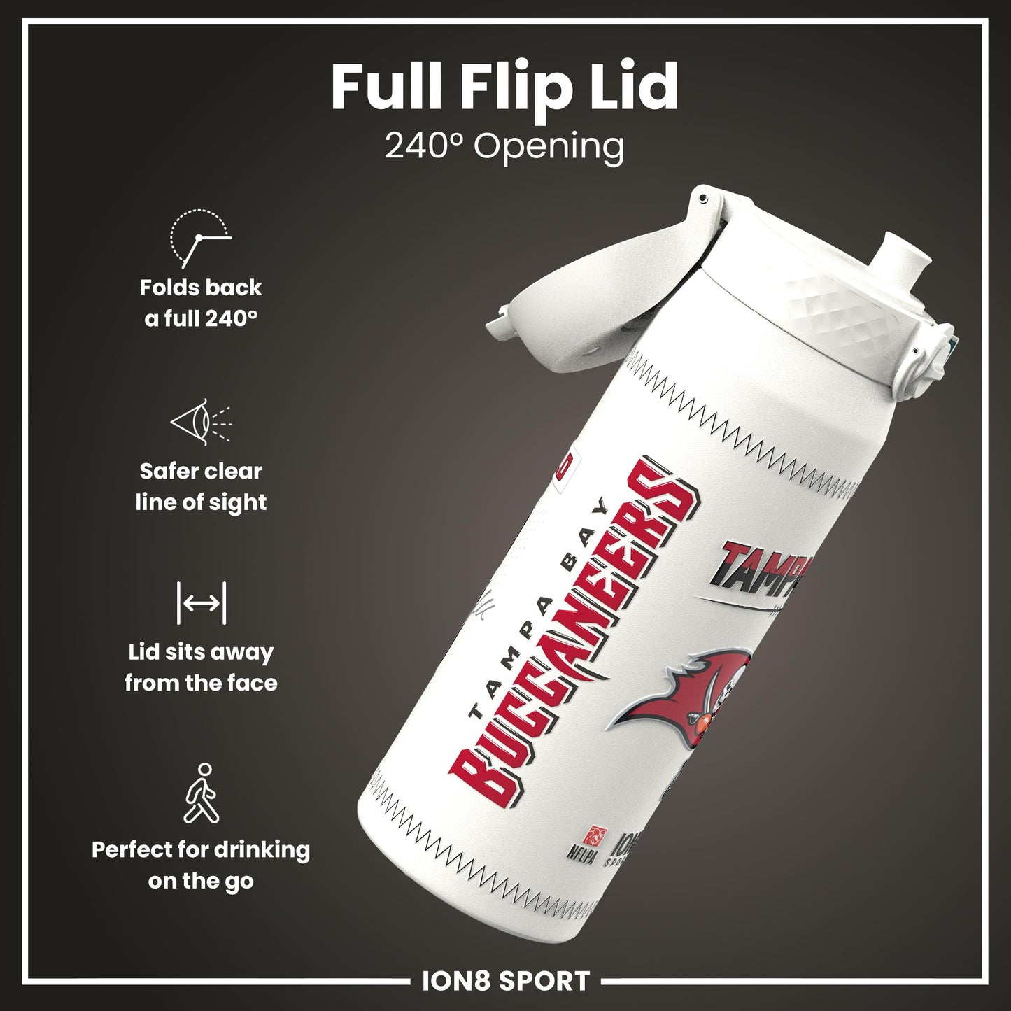 NFL x Ion8 Sports, Insulated Bottle, GameDay Series, Mayfield Buccaneers, 750ml (24oz)