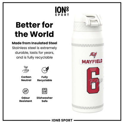 NFL x Ion8 Sports, Insulated Bottle, GameDay Series, Mayfield Buccaneers, 750ml (24oz)