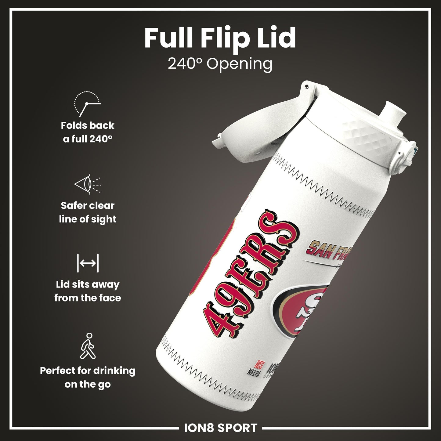 NFL x Ion8 Sports, Insulated Bottle, GameDay Series, Purdy 49ers, 750ml (24oz)