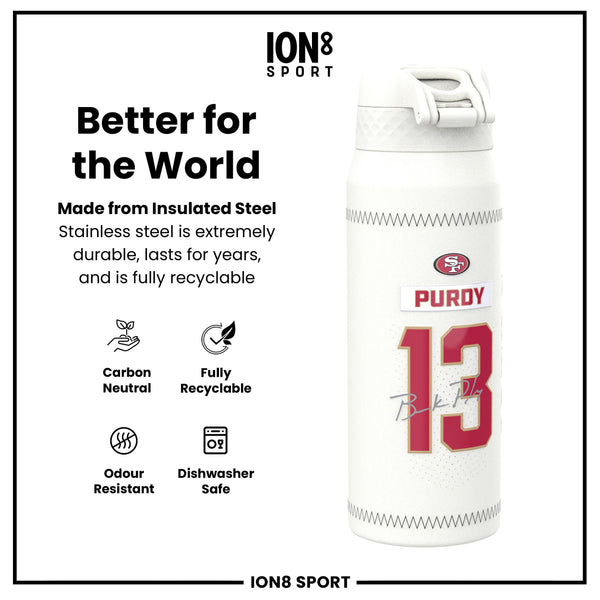 NFL x Ion8 Sports, Insulated Bottle, GameDay Series, Purdy 49ers, 750ml (24oz)