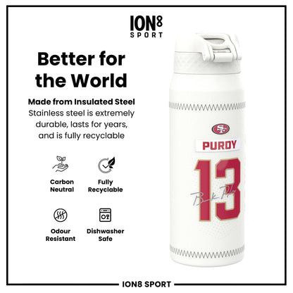 NFL x Ion8 Sports, Insulated Bottle, GameDay Series, Purdy 49ers, 750ml (24oz)
