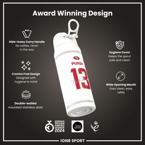 NFL x Ion8 Sports, Insulated Bottle, GameDay Series, Purdy 49ers, 750ml (24oz)