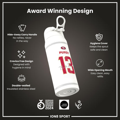 NFL x Ion8 Sports, Insulated Bottle, GameDay Series, Purdy 49ers, 750ml (24oz)