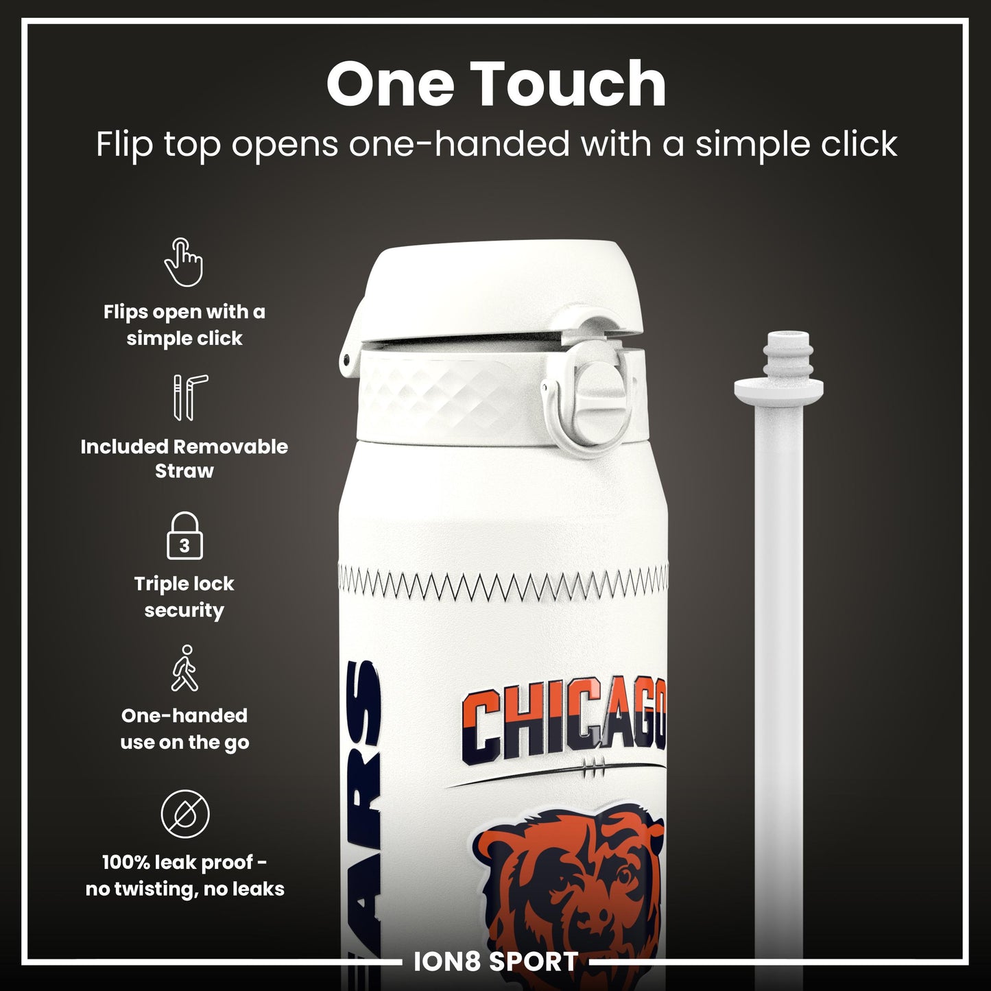 NFL x Ion8 Sports, Insulated Bottle, GameDay Series, Williams Bears, 750ml (24oz)
