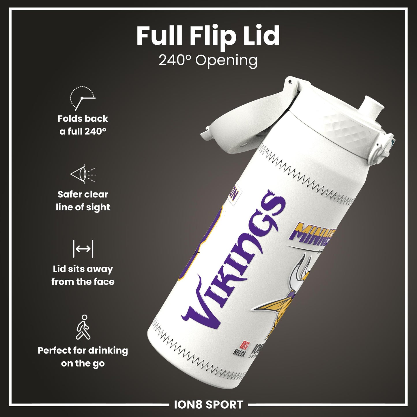 NFL x Ion8 Sports, Insulated Bottle, GameDay Series, Jefferson Vikings, 750ml (24oz)