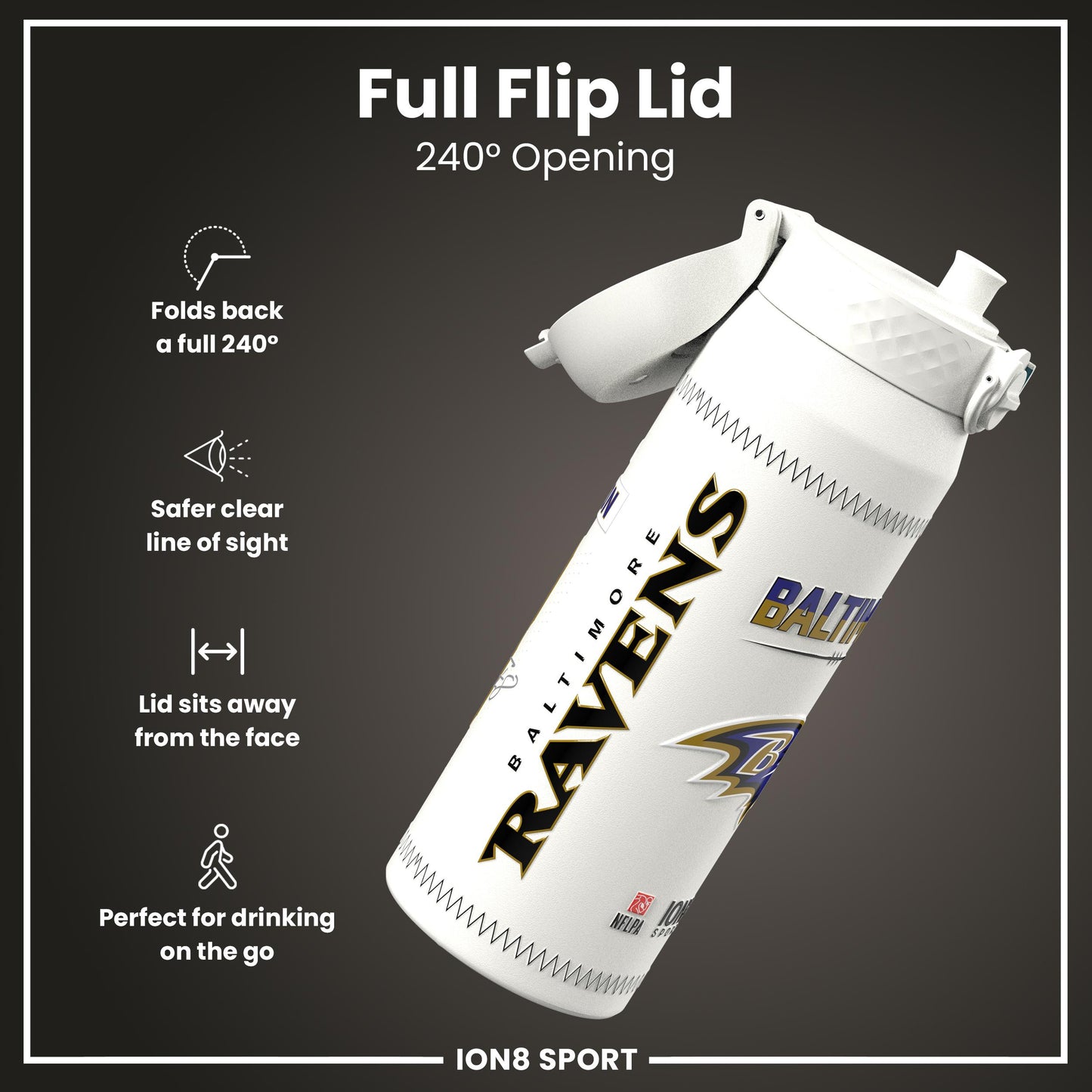 NFL x Ion8 Sports, Insulated Bottle, GameDay Series, Lamar Ravens, 750ml (24oz)