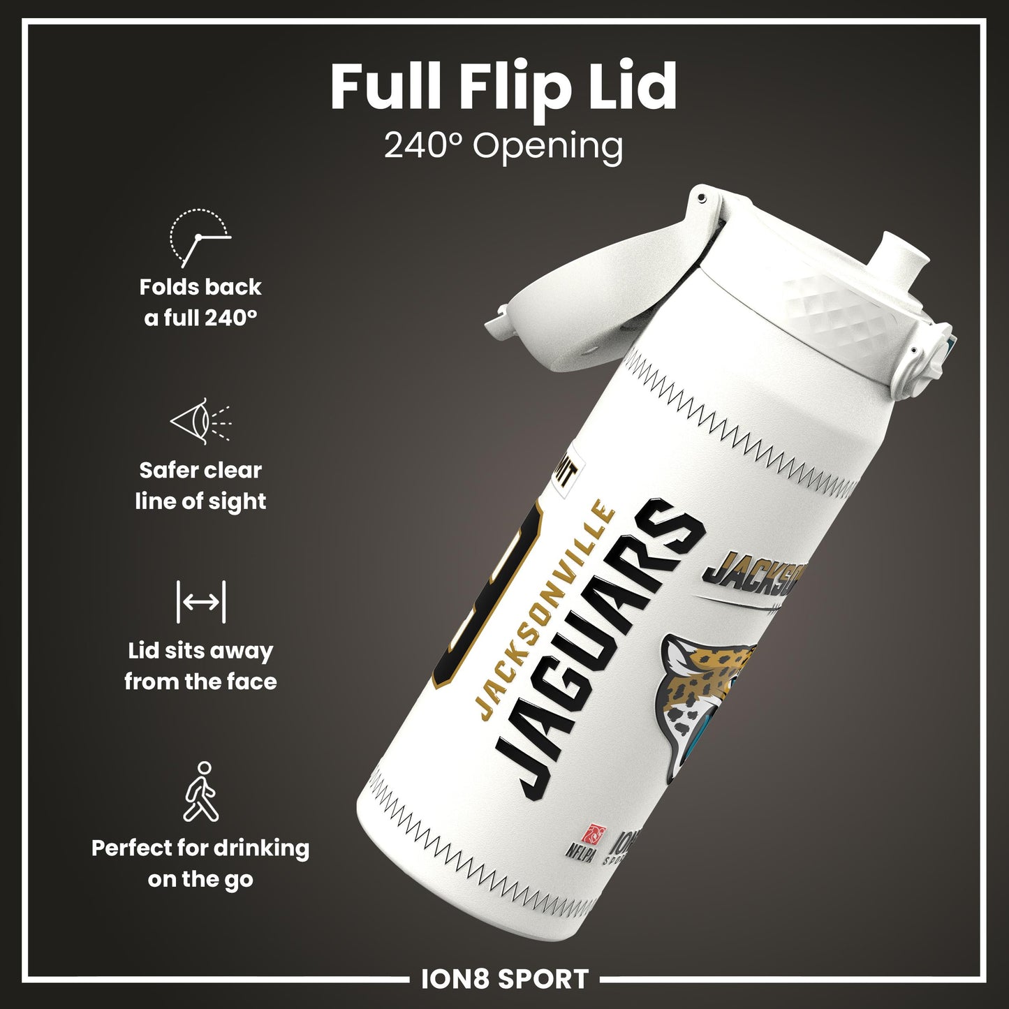 NFL x Ion8 Sports, Insulated Bottle, GameDay Series, Zammit Jaguars, 750ml (24oz)