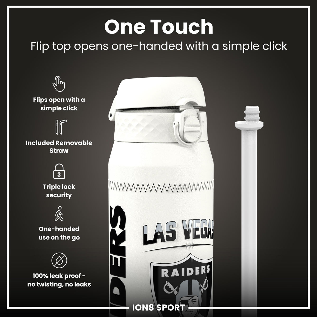 NFL x Ion8 Sports, Insulated Bottle, GameDay Series, Crosby Raiders, 750ml (24oz)