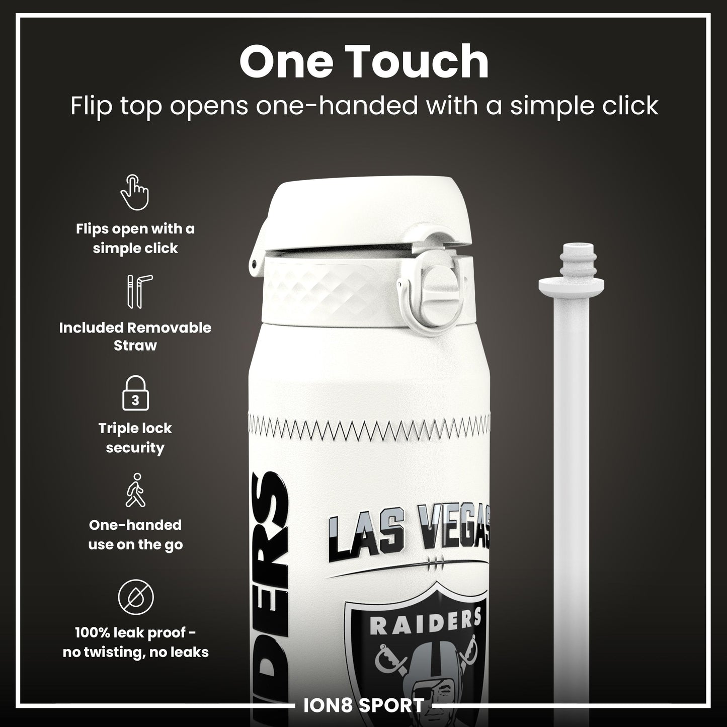 NFL x Ion8 Sports, Insulated Bottle, GameDay Series, Crosby Raiders, 750ml (24oz)
