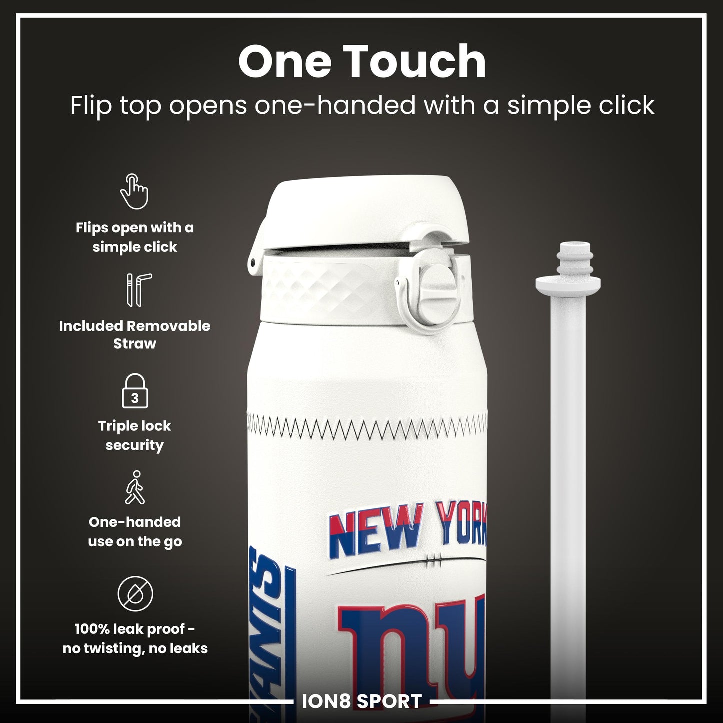 NFL x Ion8 Sports, Insulated Bottle, GameDay Series, Nabers Giants, 750ml (24oz)