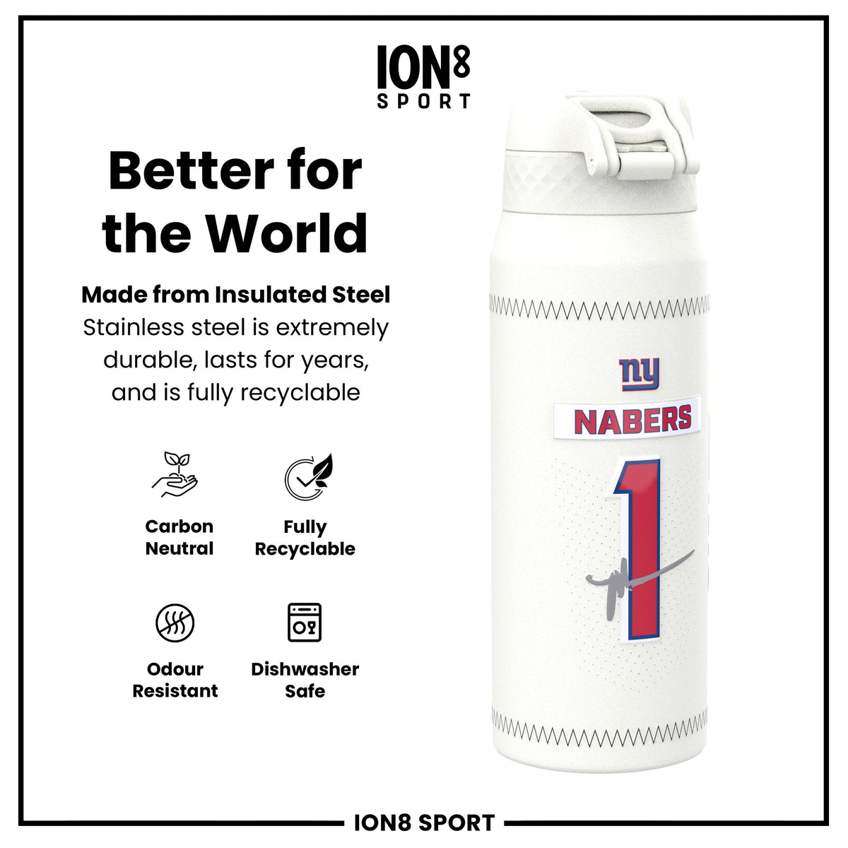 NFL x Ion8 Sports, Insulated Bottle, GameDay Series, Nabers Giants, 750ml (24oz)
