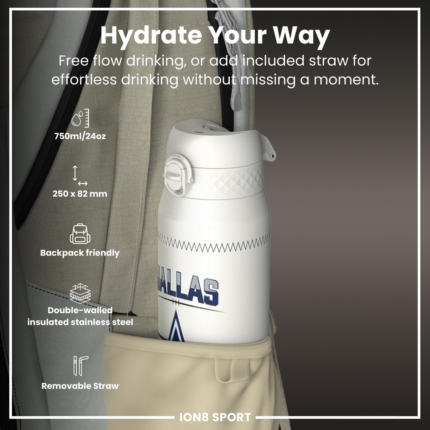 NFL x Ion8 Sports, Insulated Bottle, GameDay Series, Parsons Cowboys, 750ml (24oz)